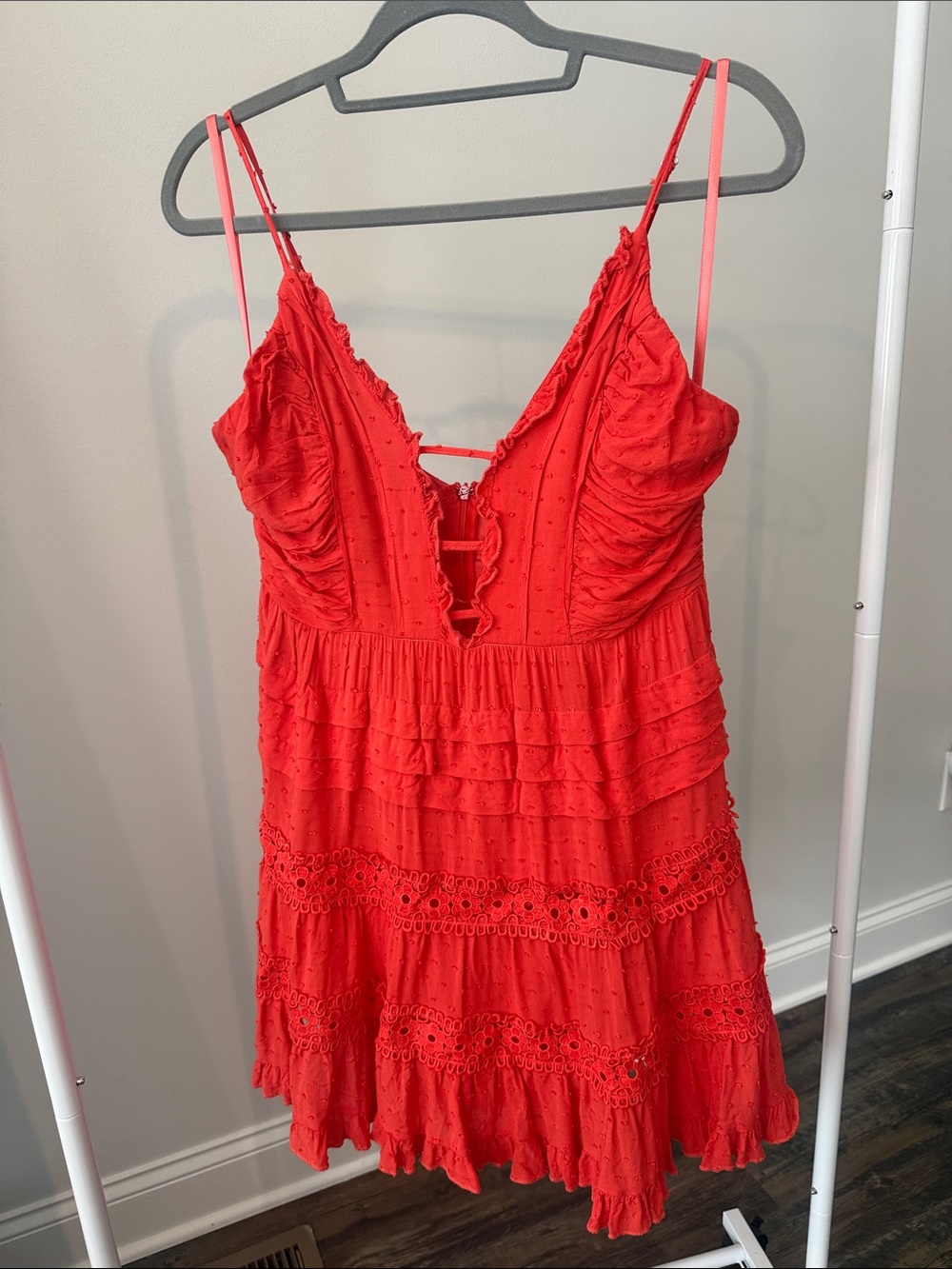 Selfie Leslie Red Ruffled Eyelet Mini Dress